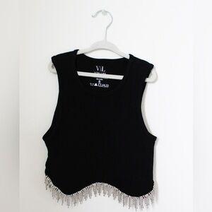 Black Top, Size Small, Vital life brand, Rhinestone And Tassel Detailing